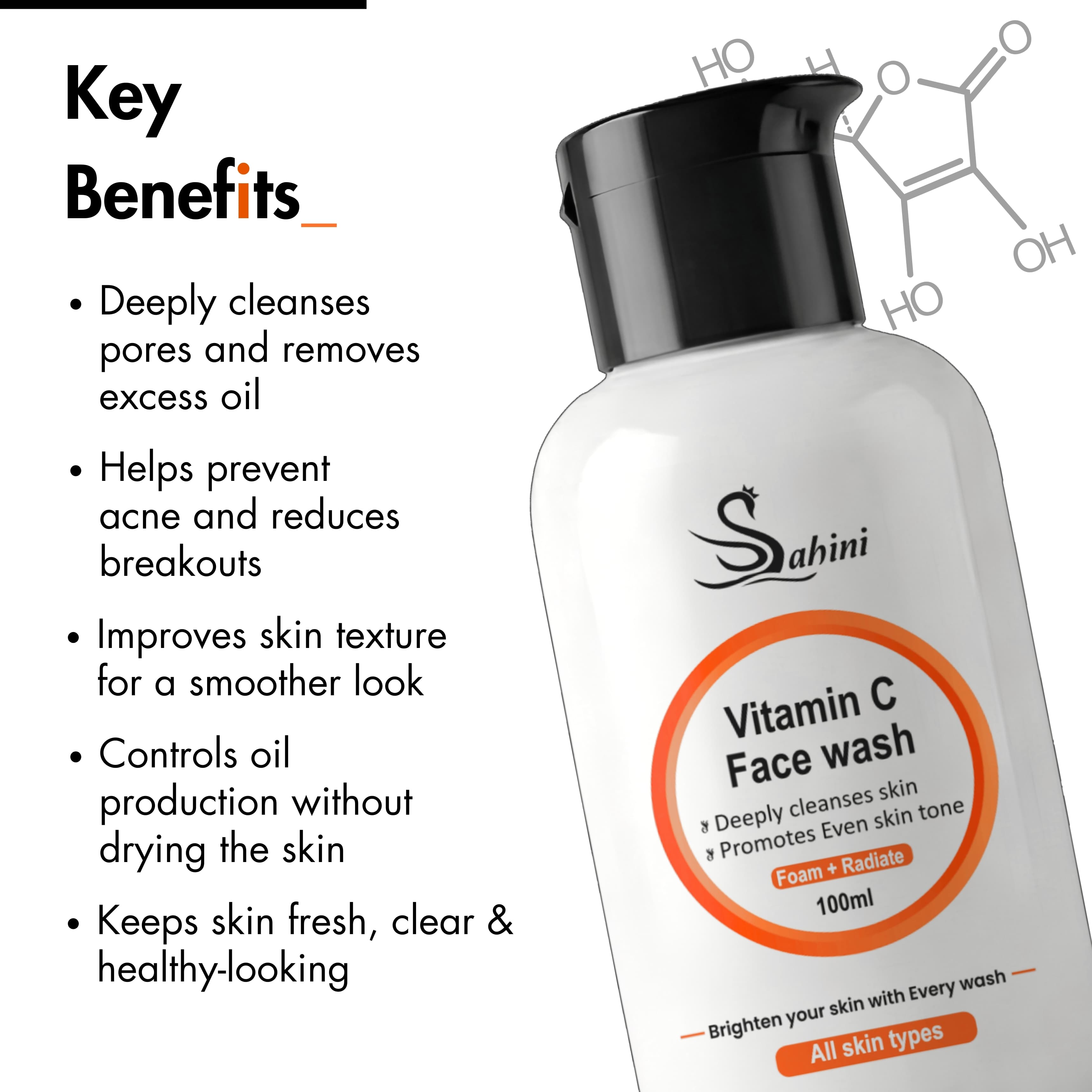 Sahini Vitamin C Brightening Glow Face Wash 150ml Photo 4